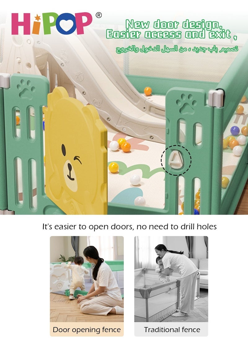 هيبوب - قلم لعب للأطفال الصغار مطور مقاس 150 × 180 سم، تصميم بوابة صلبة مطور مع 60 كرة محيطية، أكواب وهيكل ثابت للشفط، قلم لعب داخلي - Image 1