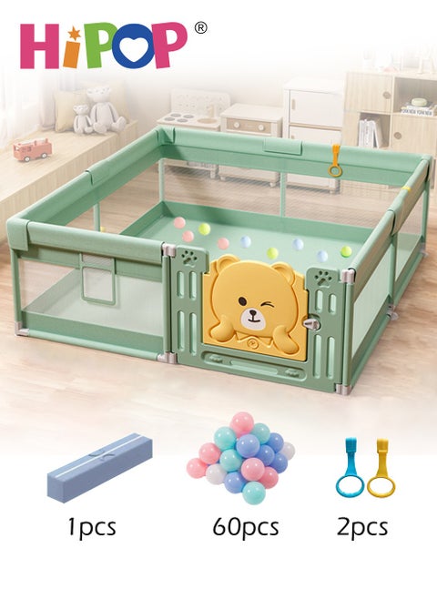 Kids Playpen with New Safe Gate Design,Baby Play Mat,60 Ocean Balls,Firm Suction Cups and Structure,Indoor Play Game Fence 150*180cm
