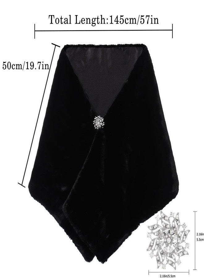 Obmyec Women's Faux Fur Shawl Wedding Faux Fur Wrap Bridal Fur Stole Fur Scarf Capefor Bride and Bridesmaids (Black) - Image 3