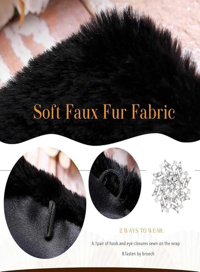 Obmyec Women's Faux Fur Shawl Wedding Faux Fur Wrap Bridal Fur Stole Fur Scarf Capefor Bride and Bridesmaids (Black) - Image 5