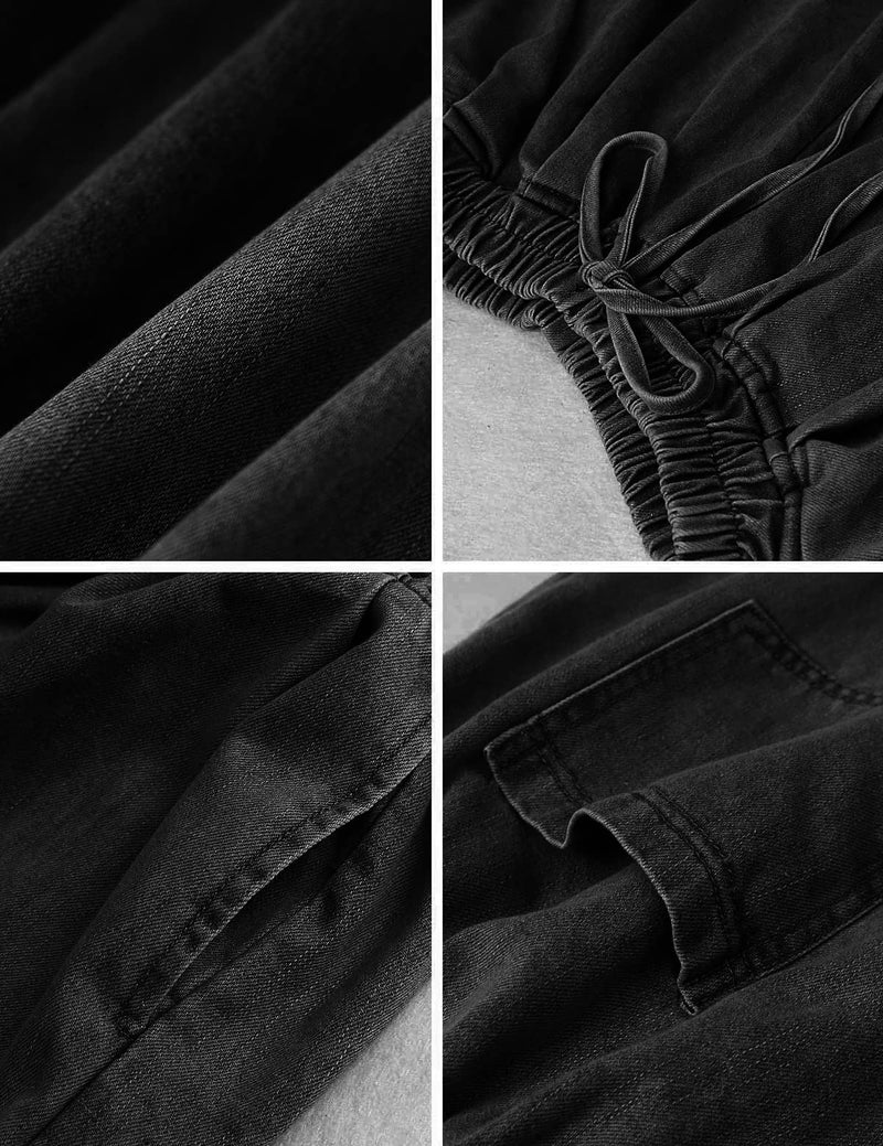 UQJE Women's Black Wide Leg Baggy Jeans Plus Size Loose Elastic Waist Denim Pants with Deep Pockets - Image 5
