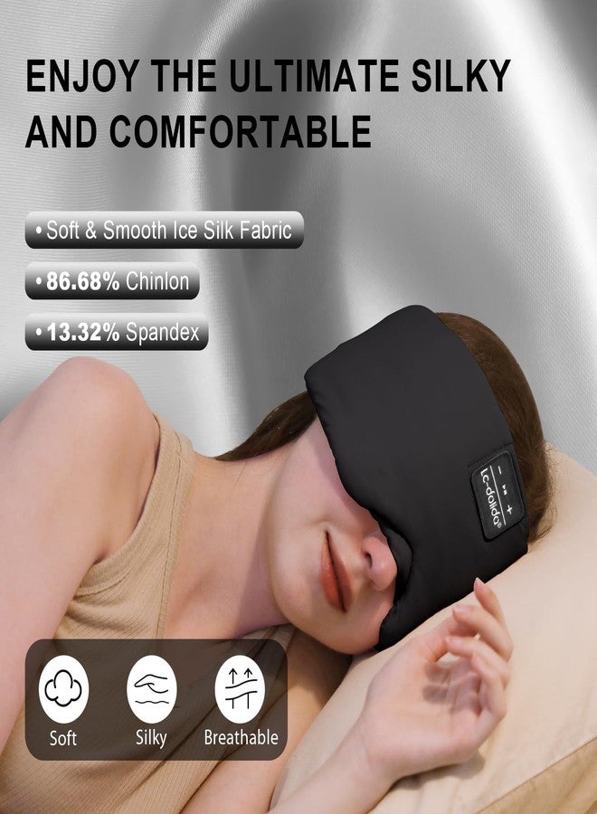 LC-dolida Sleep Mask with Bluetooth Headphones, Ice Silk Sleep Headphones with Bluetooth 5.4, Total Blackout Eye Mask for Sleeping, Sleep Soft Mask for Women Men, All Night Sleep, Travel(Black) - Image 2