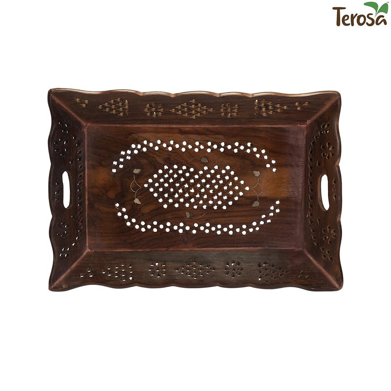 Terosa صينية تقديم مصممة يدويًا من خشب الورد الهندي شيسام من تيروزا 125x85 سم - Image 2
