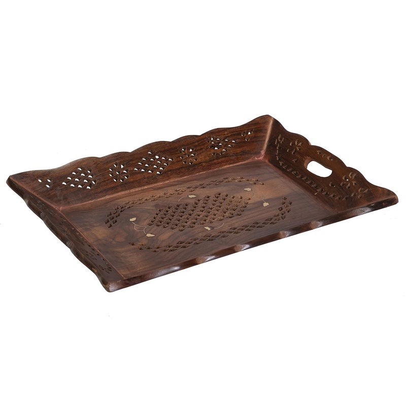 Terosa صينية تقديم مصممة يدويًا من خشب الورد الهندي شيسام من تيروزا 125x85 سم - Image 1