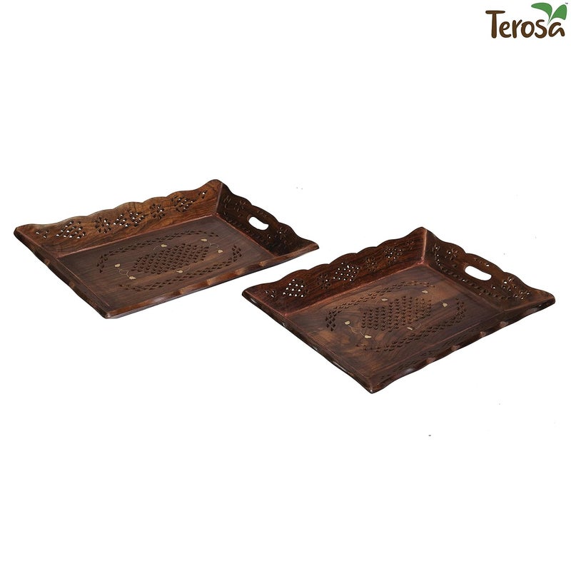 Terosa صينية تقديم مصممة يدويًا من خشب الورد الهندي شيسام من تيروزا 125x85 سم - Image 4
