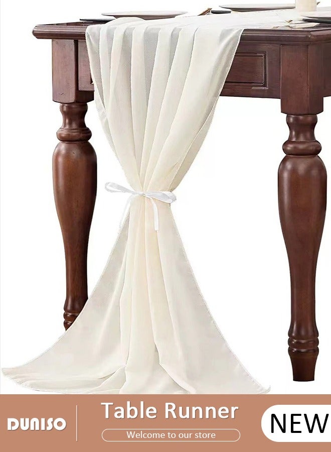 DUNISO Chiffon Table Runner, Wedding Table Runner, Gauze Table Runner, Rustic Sheer Table Decor for Romantic Bridal Shower, Baby Shower, Birthday Party Cake Table, Tulle Decorations, Wedding Drapery  - Image 1