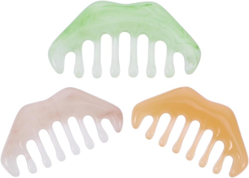 Healifty Resin Massage Comb 3Pcs Guasha Scalp Comb Handheld Gua Sha Scraping Massage Tool for Head Caring Relax Green Yellow Apricot - Image 1