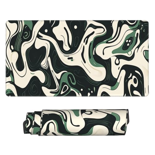 AQQA Abstract Topographic Map Green and White Pattern with Lines Gaming Mouse Pad Long XL Desk Mat for Desktop Mousepad with Non-Slip Base Stitched Edge Keyboard Mat for Office Home 31.5" x 15.7" - Image 1