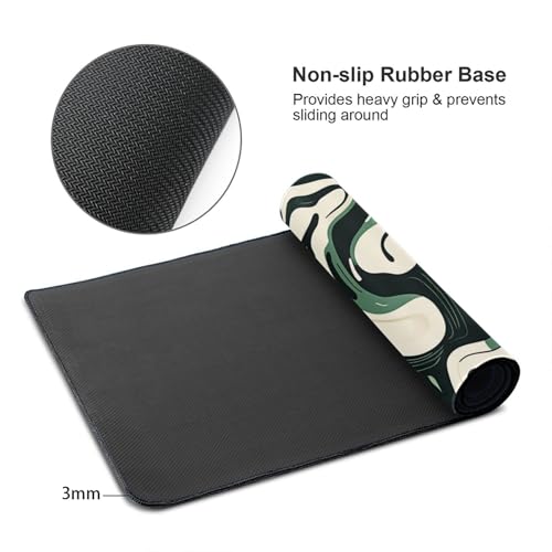 AQQA Abstract Topographic Map Green and White Pattern with Lines Gaming Mouse Pad Long XL Desk Mat for Desktop Mousepad with Non-Slip Base Stitched Edge Keyboard Mat for Office Home 31.5" x 15.7" - Image 3
