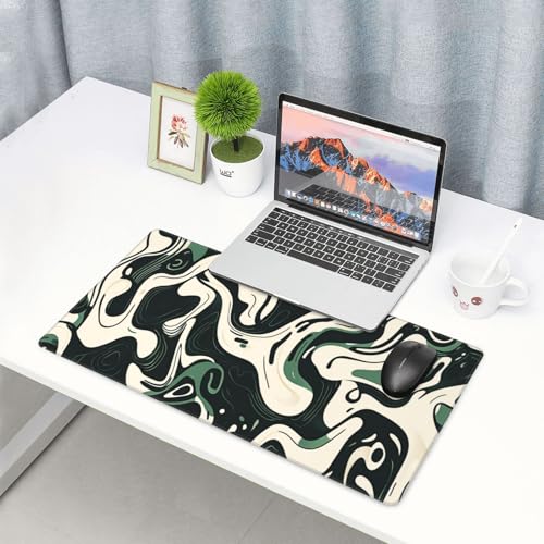 AQQA Abstract Topographic Map Green and White Pattern with Lines Gaming Mouse Pad Long XL Desk Mat for Desktop Mousepad with Non-Slip Base Stitched Edge Keyboard Mat for Office Home 31.5" x 15.7" - Image 2