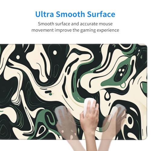 AQQA Abstract Topographic Map Green and White Pattern with Lines Gaming Mouse Pad Long XL Desk Mat for Desktop Mousepad with Non-Slip Base Stitched Edge Keyboard Mat for Office Home 31.5" x 15.7" - Image 4