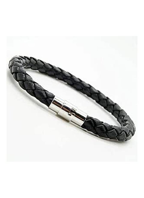 PU Leather Braided Magnetic Clasp Bracelet, Black