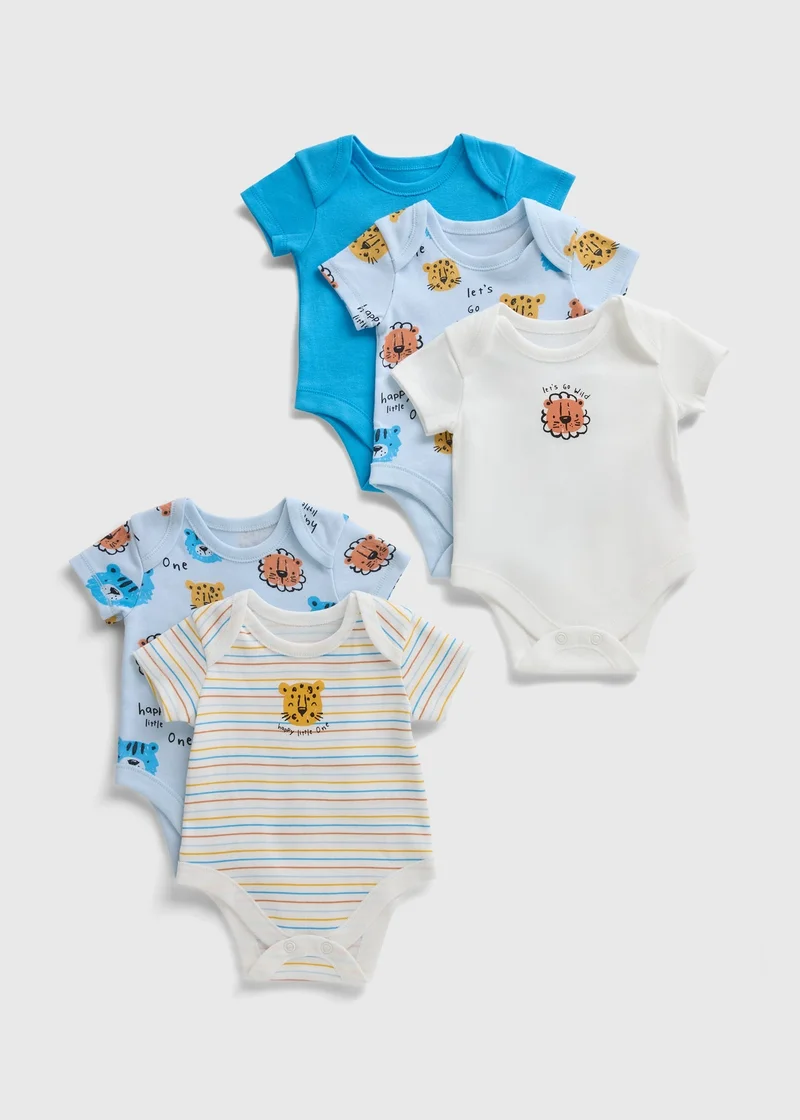 Matalan 5 Pack Baby Blue Animal Bodysuits