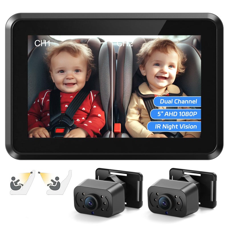 Itomoro Baby Car Mirror HD Dual Channel with 2 IR Night Vision Camera Easy 5 Min Installation for Rear Facing Seat