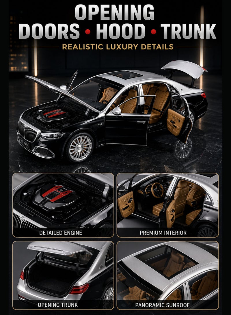 Funsterz 1:22 Luxury Mercedes-Benz Maybach S600 RC Spray Car Die-Cast Alloy Metal Body Remote Control Toy Car with LED Headlights Engine Sound Opening Doors Hood Trunk 2.4GHz Rechargeable Battery Drift Style Collectible Model Car for Kids Boys Girls Adults Car Lovers - Image 2
