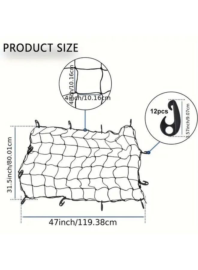شبكة حمولة سوداء ثقيلة مقاس 47 × 35 بوصة مع 12 خطاف للشاحنات وسيارات الدفع الرباعي والفانات - Image 3