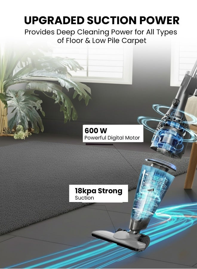Deerma Dynamic Clean Vacuum 2-in-1 Handheld & Stick Cleaner with 16000Pa Ultra Suction, Low-Noise Operation and 3 Versatile Brushes 600 W DX120C Gray - Image 2