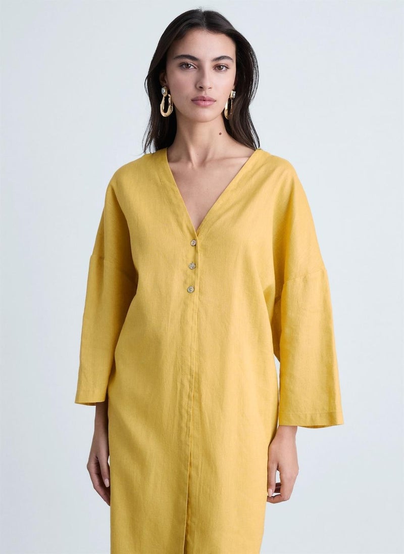 MANGO Mustard Button-Down Dress  - Image 4
