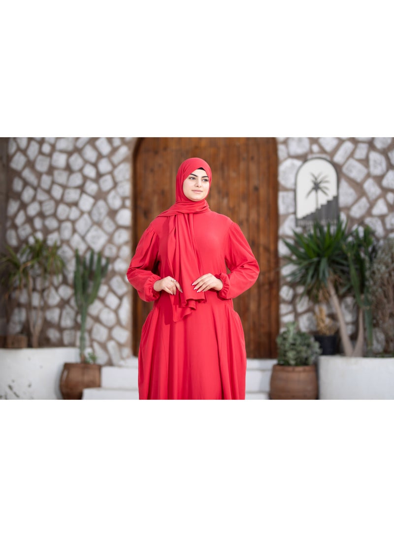 SATR HIJABI Women Cotton Isdal Prayer Set – Full Coverage 2-Piece Prayer Dress with Pockets, Soft Breathable Modest Islamic Wear Red - Image 5