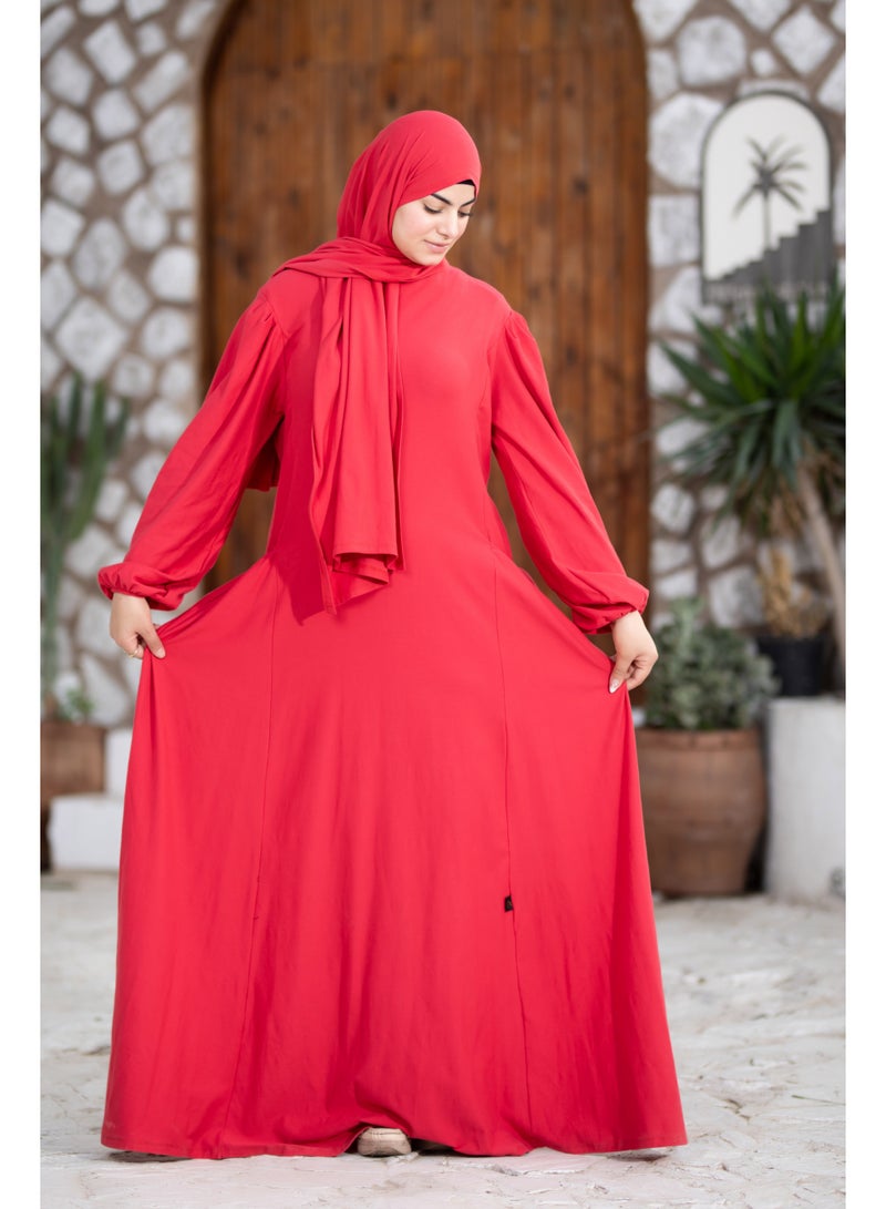SATR HIJABI Women Cotton Isdal Prayer Set – Full Coverage 2-Piece Prayer Dress with Pockets, Soft Breathable Modest Islamic Wear Red - Image 4