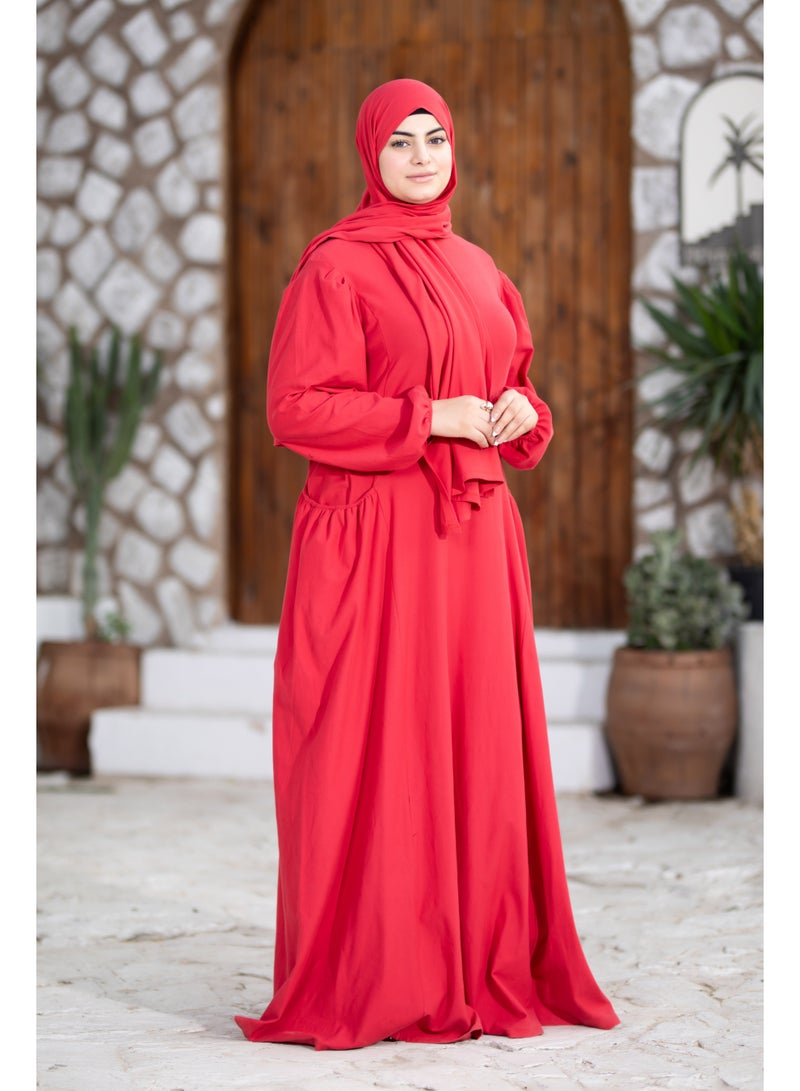 SATR HIJABI Women Cotton Isdal Prayer Set – Full Coverage 2-Piece Prayer Dress with Pockets, Soft Breathable Modest Islamic Wear Red - Image 3