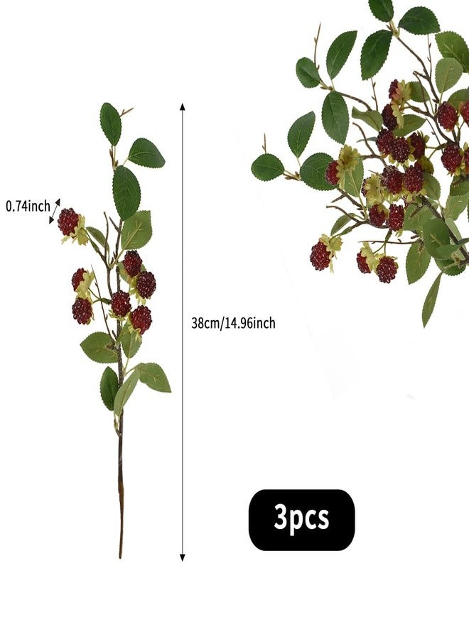 VIOCIWUO Artificial Raspberry Stem 3Pack, Simulated Raspberry Branch Lifelike Flowers Plant Berries for DIY Home Kitchen Wedding Party Decoration Photography Props(14.96Inch, Cherry Red) - Image 2