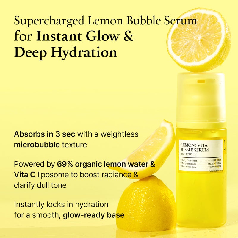 FULLY Lemon Vita Bubble Facial Serum, 69% Organic Jeju Lemon Water & Vitamin C, Instant Glow & Hydration, Niacinamide + Glutathione for Radiance & Tone Refining, Vegan Korean Skincare, 3.21 fl.oz - Image 3