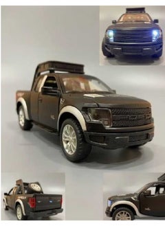 Generic 1/32 Scale Ford Raptor F150 Diecast Alloy Truck Model with Sound, Light, Opening Doors, Pull Back (Black, No Box)  - Image 1