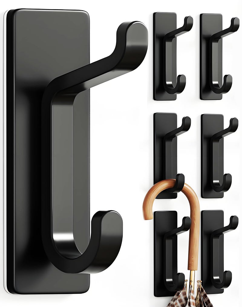 pickpiff Wall Hooks for Coat and Towel 13LB Adhesive Door Hanger Stick on Black 6 Pack
