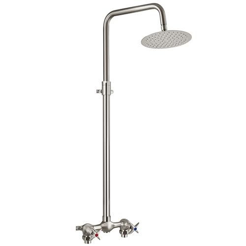 Aolemi Outdoor Shower Kit Outdoor Shower Fixtures Faucet System Double Handle Exposed Shower with 8 Inch Rainfall Shower Head Adjustable Height Shower Pipe 6 Inch Center Brushed Nickel - Image 1