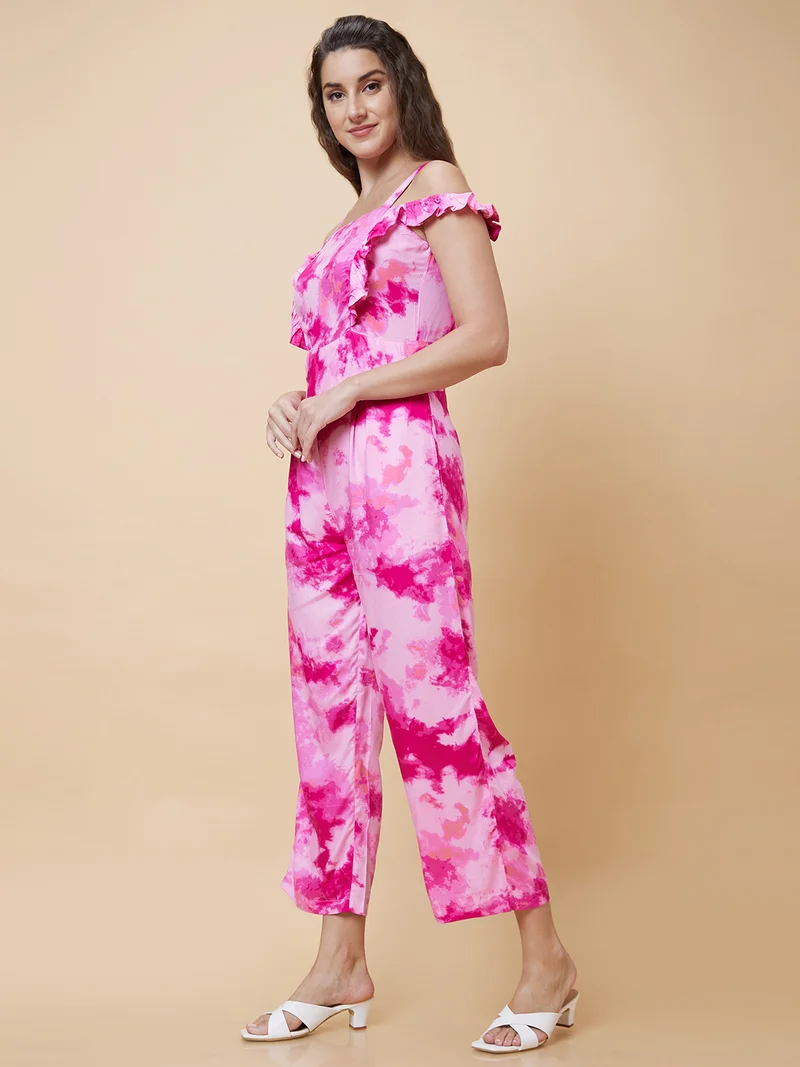 globus Women Tie Dye Basic Jumpsuit With Ruffles