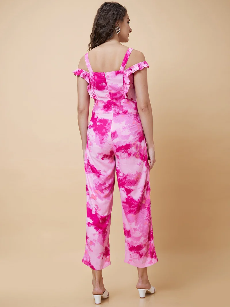 globus Women Tie Dye Basic Jumpsuit With Ruffles