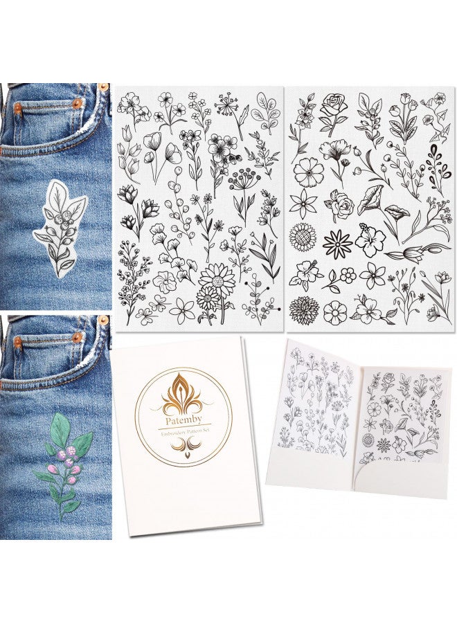 Patemby 50Pcs Water Soluble Embroidery Stabilizers, Stick and Stitch Embroidery Paper with Pre-Printed Flowers and Leaves Pattern Transfers for Hand Sewing Lover Beginners (Flower) - Image 1