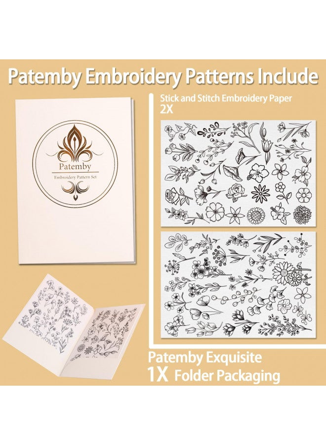 Patemby 50Pcs Water Soluble Embroidery Stabilizers, Stick and Stitch Embroidery Paper with Pre-Printed Flowers and Leaves Pattern Transfers for Hand Sewing Lover Beginners (Flower) - Image 2