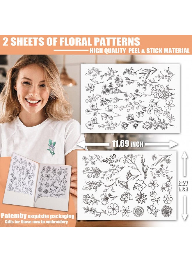 Patemby 50Pcs Water Soluble Embroidery Stabilizers, Stick and Stitch Embroidery Paper with Pre-Printed Flowers and Leaves Pattern Transfers for Hand Sewing Lover Beginners (Flower) - Image 3
