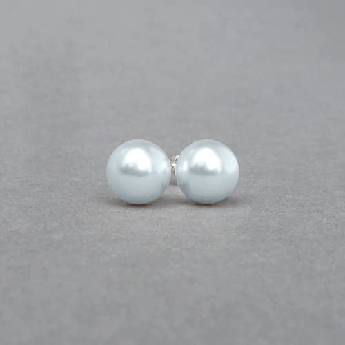 HIGHSPARK 925 Silver Classic Pearl Earrings for Women | 92.5 Sterling Silver & Brilliant Lustre Pearls | Lovely Gift for Women - Pearl Light Blue 8mm - Image 3