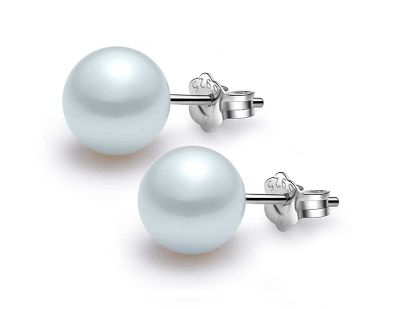 HIGHSPARK 925 Silver Classic Pearl Earrings for Women | 92.5 Sterling Silver & Brilliant Lustre Pearls | Lovely Gift for Women - Pearl Light Blue 8mm - Image 1