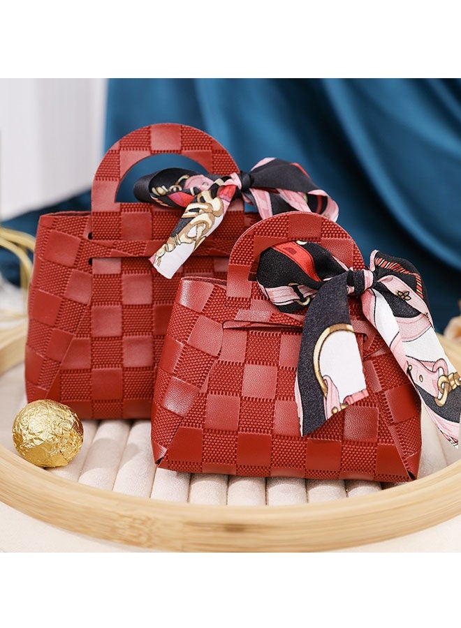 Happy D 3PCS Leather Ribbon Gift Candy Bags with Ribbon Handles, Reusable Party Favor Boxes, for Distributing Ramadan Gifts, Wedding, Christmas, Halloween, Birthday Party Favor Gifts, Jewelry Gift Bags - Image 1