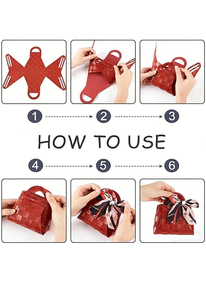 Happy D 3PCS Leather Ribbon Gift Candy Bags with Ribbon Handles, Reusable Party Favor Boxes, for Distributing Ramadan Gifts, Wedding, Christmas, Halloween, Birthday Party Favor Gifts, Jewelry Gift Bags - Image 4