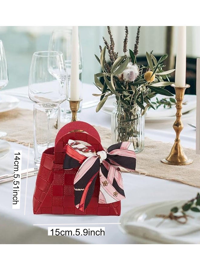 Happy D 3PCS Leather Ribbon Gift Candy Bags with Ribbon Handles, Reusable Party Favor Boxes, for Distributing Ramadan Gifts, Wedding, Christmas, Halloween, Birthday Party Favor Gifts, Jewelry Gift Bags - Image 5