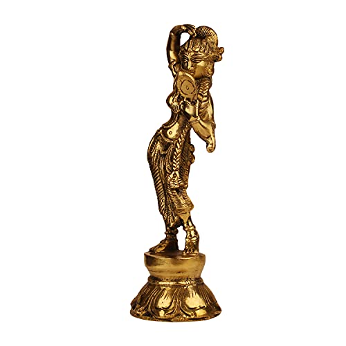 ARTVARKO Brass Lady Looking Mirror Statue for Home Decor Indian Culture Apsara Showpiece Antique Style Women Idol in Brass Decor Gift 8 Inches - Image 2