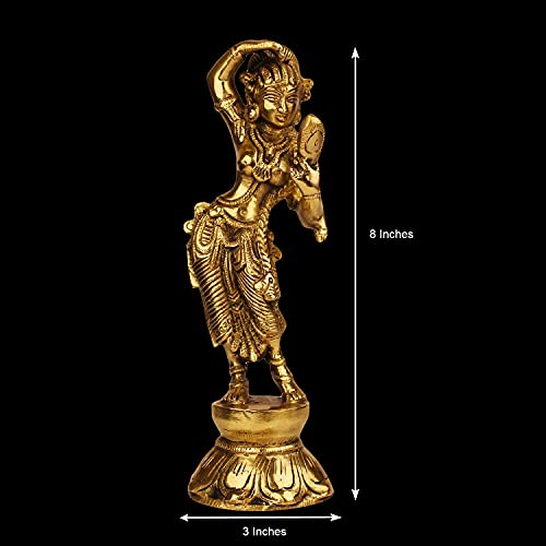 ARTVARKO Brass Lady Looking Mirror Statue for Home Decor Indian Culture Apsara Showpiece Antique Style Women Idol in Brass Decor Gift 8 Inches - Image 5