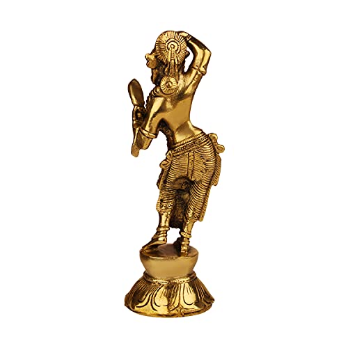 ARTVARKO Brass Lady Looking Mirror Statue for Home Decor Indian Culture Apsara Showpiece Antique Style Women Idol in Brass Decor Gift 8 Inches - Image 4