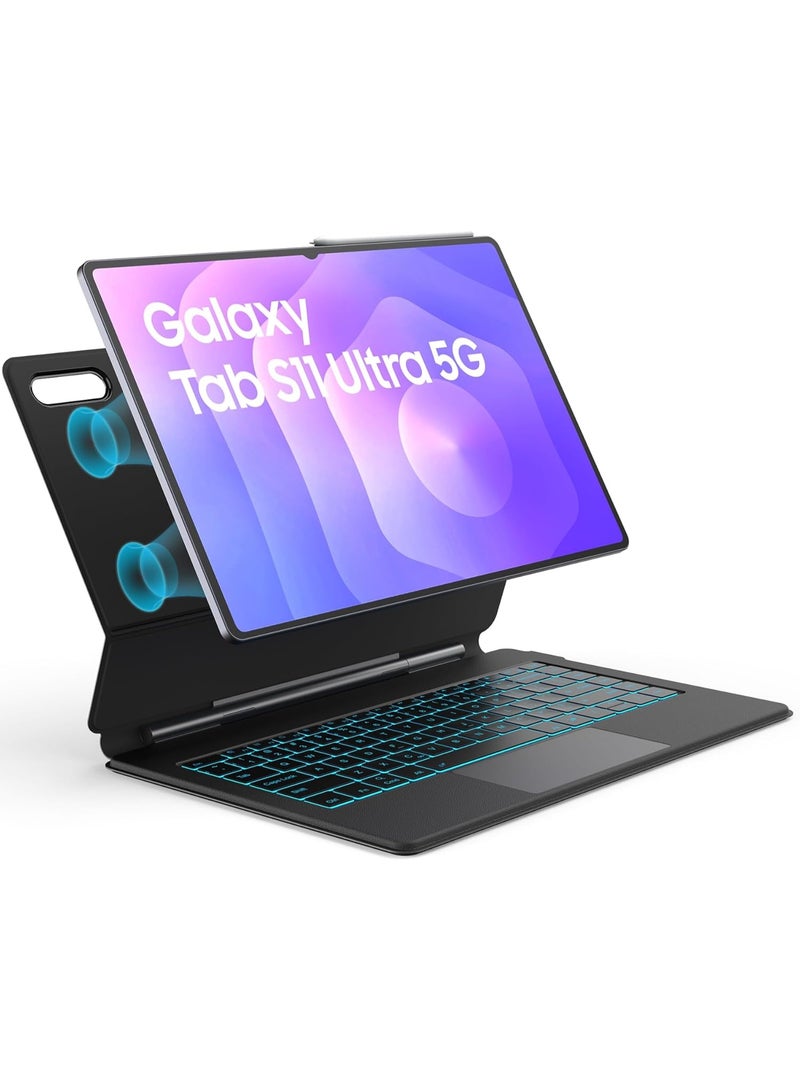 عام **غطاء لوحة مفاتيح مغناطيسي للجالاكسي تاب S11 أولترا 14.6 بوصة 2025 (SM-X930/X936B) - حامل ذراعي عائم سهل الإعداد مع إضاءة خلفية** - Image 1