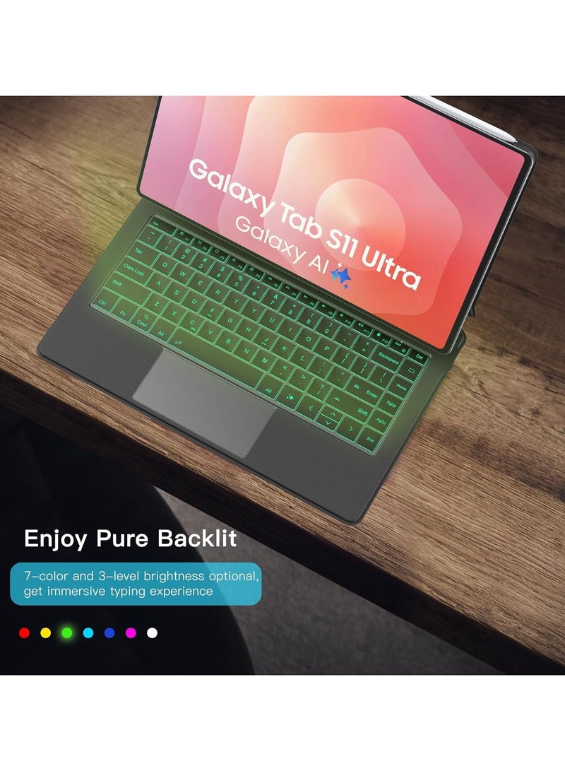 عام **غطاء لوحة مفاتيح مغناطيسي للجالاكسي تاب S11 أولترا 14.6 بوصة 2025 (SM-X930/X936B) - حامل ذراعي عائم سهل الإعداد مع إضاءة خلفية** - Image 4
