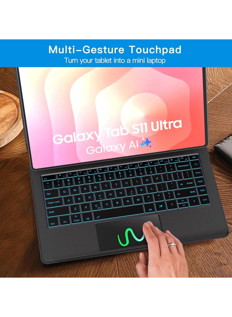 عام **غطاء لوحة مفاتيح مغناطيسي للجالاكسي تاب S11 أولترا 14.6 بوصة 2025 (SM-X930/X936B) - حامل ذراعي عائم سهل الإعداد مع إضاءة خلفية** - Image 3