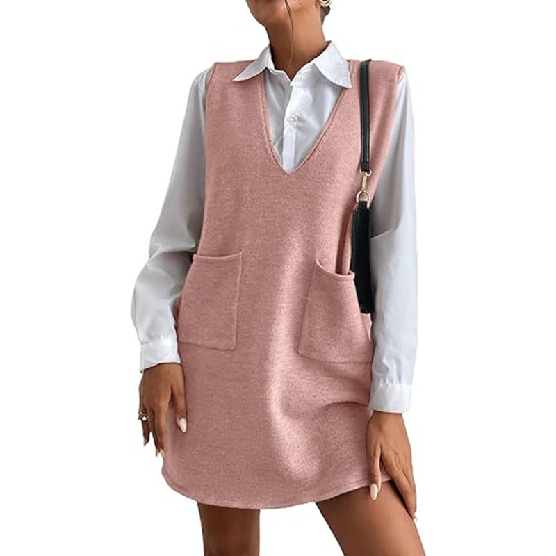 Vest skirt wool mid-length double-sided vest skirt autumn and winter new Korean solid color sleeveless all-match dress Pink