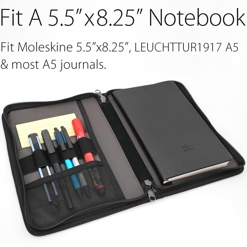 diodrio A5 Zipper Journal Notebook Cover with YKK Zipper for A5 Moleskine Cahier LEUCHTTURM Planners Sketchbook, Water Resistant, Refillable, Interior Pockets, Black - Image 3