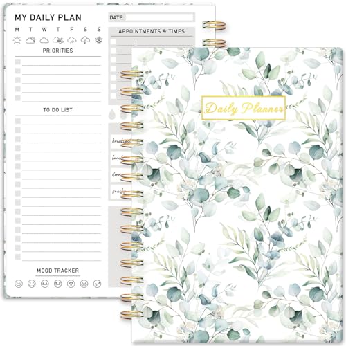 PIOOJK Daily Planner Undated - 6.5"x8.5" To Do List Notebook Spiral Appointment Planner to Organize Tasks & Boost Productivity, Perfect Office & School Supplies for Women & Men, Greenery - Image 1