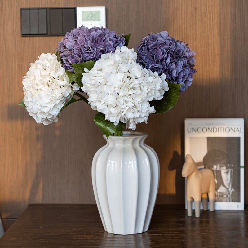 Duyone 4Pcs 22'' Lifelike Artificial Hydrangea 2 White & 2 Light Purple Large Real Touch Flowers Artificial Flowers Dry Flowers Outdoor Wedding Christmas Office Family Party Living Room Table Deco - Image 4